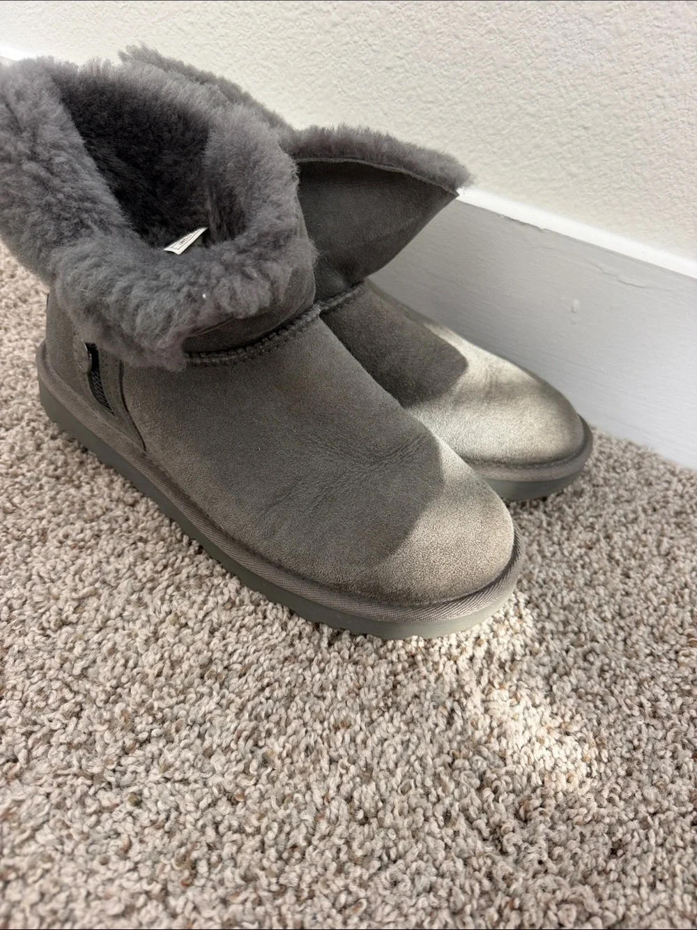 UGG Women's Gray Shearling Cuff Suede Slip-On Boots